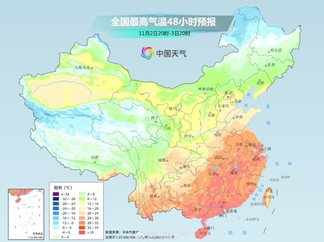 中國大部分地區氣溫11月將偏高